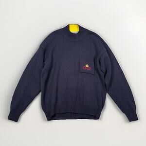 Canterbury Of New Zealand Sweater Men's Size L Navy Blue 100% Cotton Mock Neck